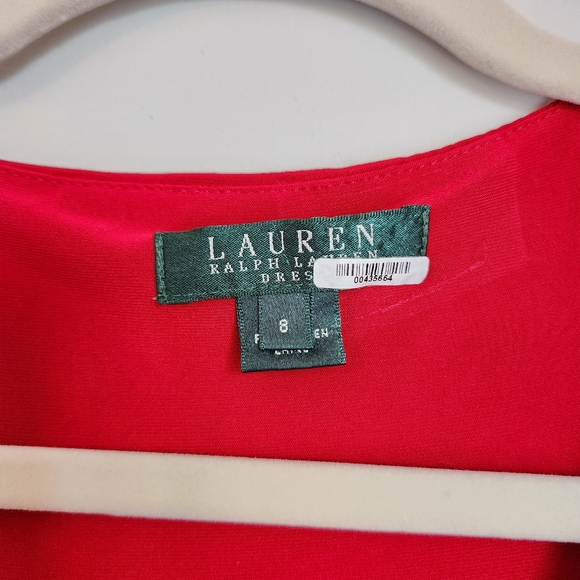 Lauren Ralph Lauren Size 8 Red Faux Wrap Long Sleeve Dress Knee Length Stretchy - Picture 2 of 12